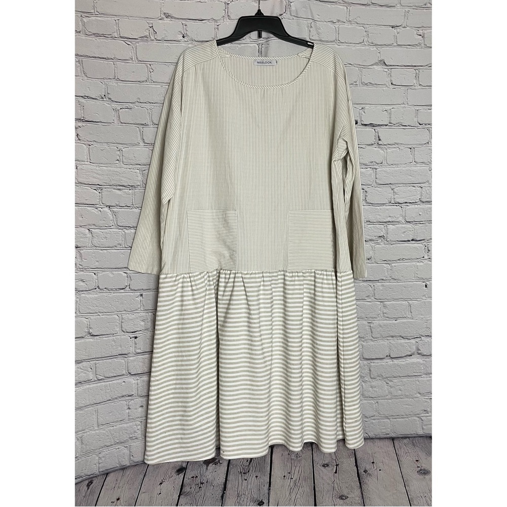 New Misslook Striped Dress with Peplum and Pockets Size XL